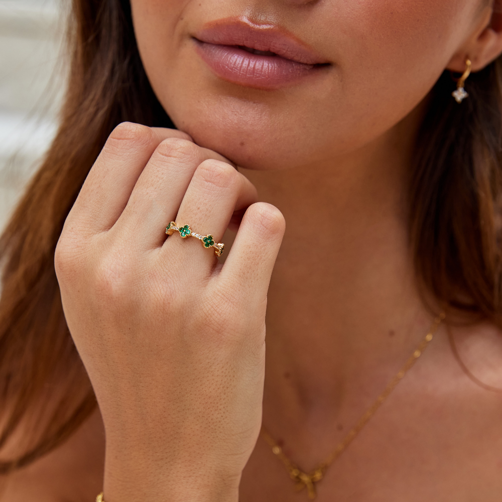 Prsten štěstí s trojlístkem a krystaly