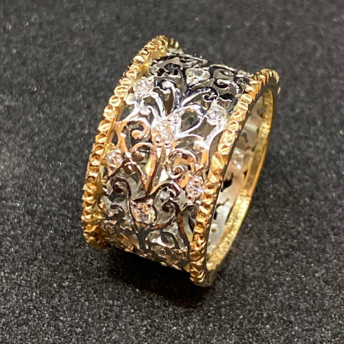 Mika - Vintage prsten s motivem břečťanu a kubickými zirkony