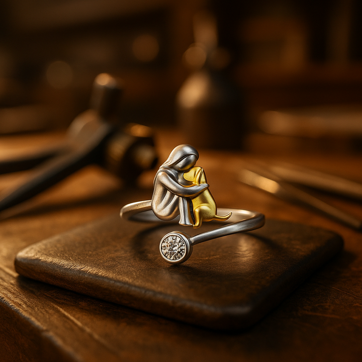 Stříbrný prsten se psíkem a zirkonovými kamínky. 